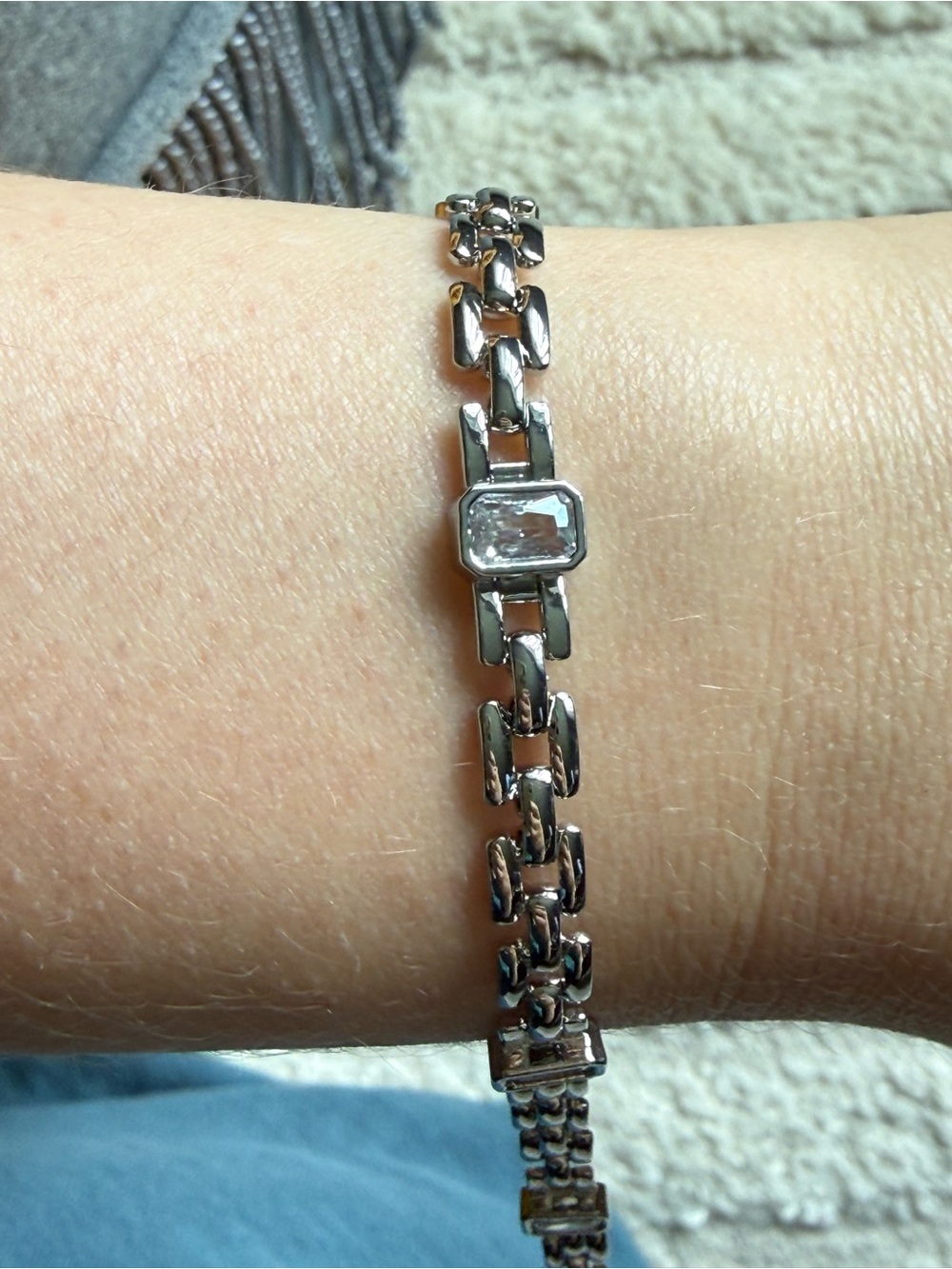 NWOT Anthropologie Spaced Crystal Bracelet Silver tone M/L